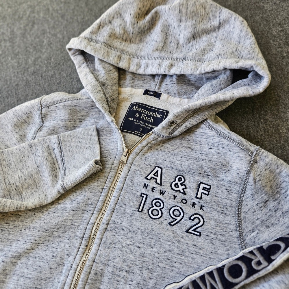 Y2K Abercrombie & Fitch Mens Marl Muscle Fit Full Zip‎ Hoodie Size Small 1B4333